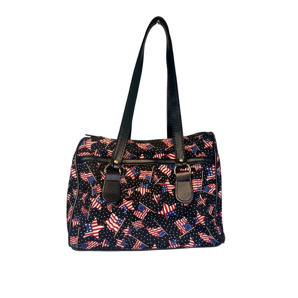 Vintage 90s‎ Americana Old Glory Flag Shoulder Bag Patriotic Stars Tote Black